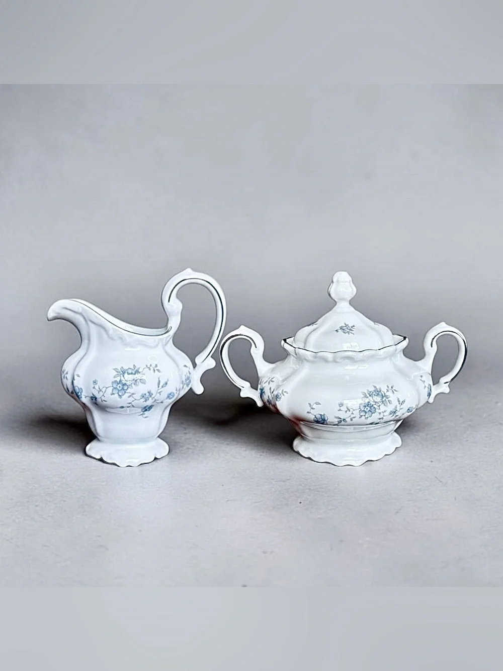 Vintage Johann Haviland Blue Garland Creamer and Lidded Sugar Bowl Set EUC